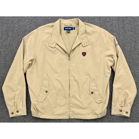 Polo Golf‎ Ralph Lauren Jacket Mens Large Beige Sea Island Lined Bomber Full Zip - Picture 3 of 10